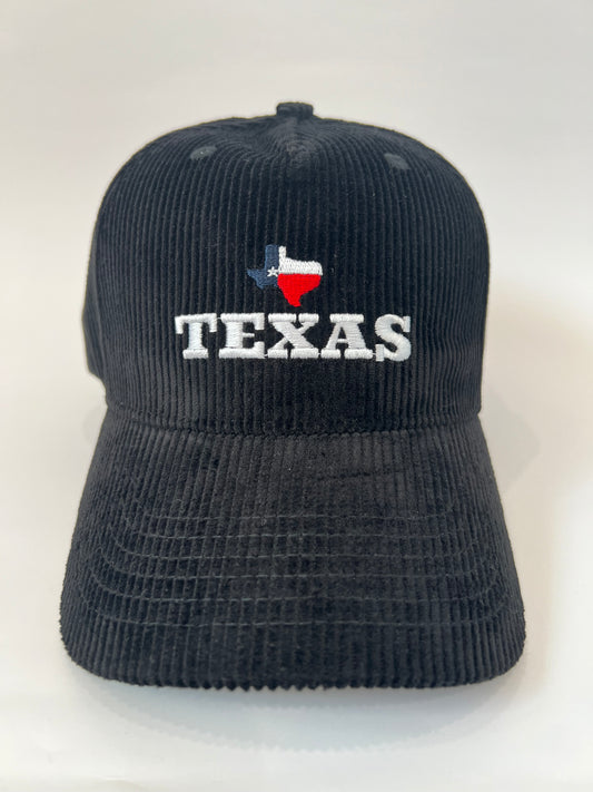 texas 5-panel black corduroy hat, front side