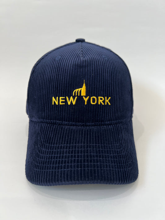 new york 5-panel navy corduroy hat, front side